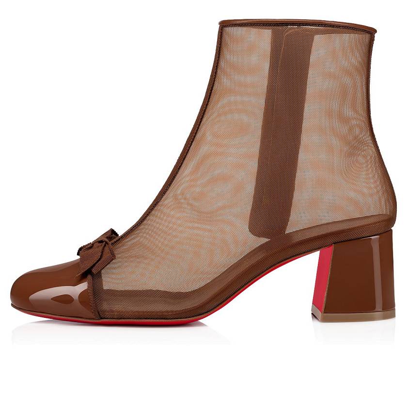 Women's Christian Louboutin Checkypoint Booty 55mm Patent Booties - Nude 6 [0149-287]